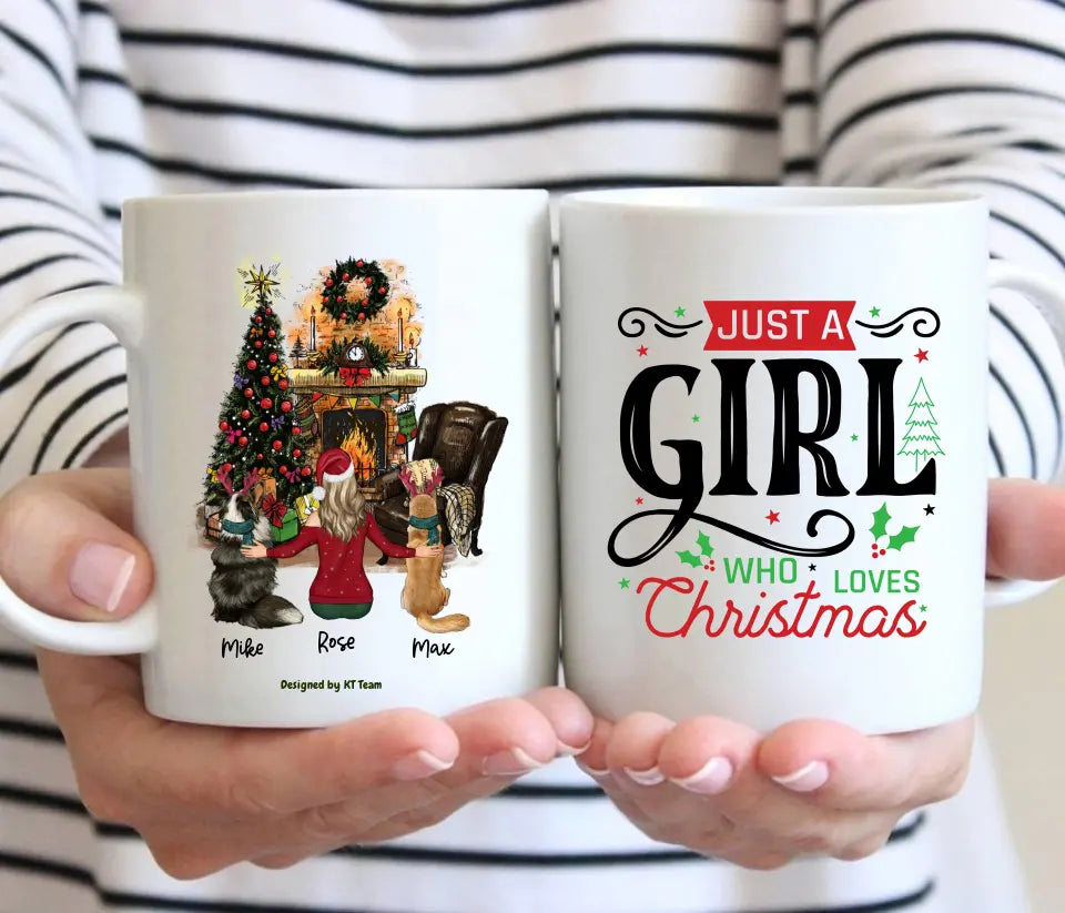 Girl & Dogs - Personalize Mug for Christmas