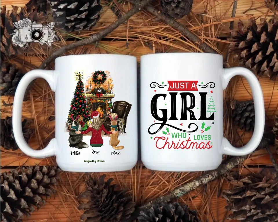Girl & Dogs - Personalize Mug for Christmas