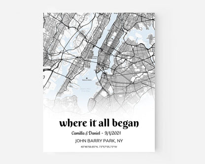 Where it all began, Personalized street map poster, Black and White