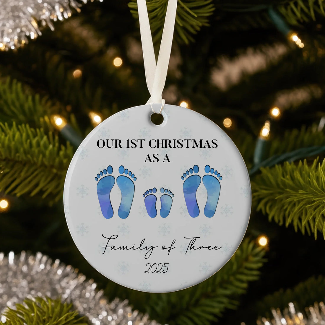 TIB Free Design | First Christmas As A Family Of Four Footprint | Ornament