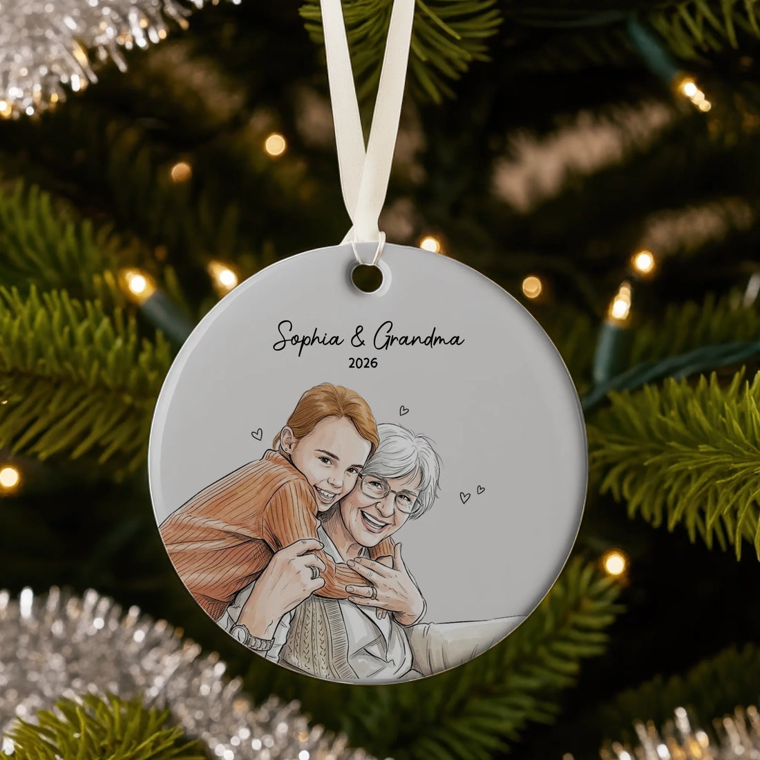 Sample Prompt - Personalized Ornament - Ink & Watercolor Portrait
