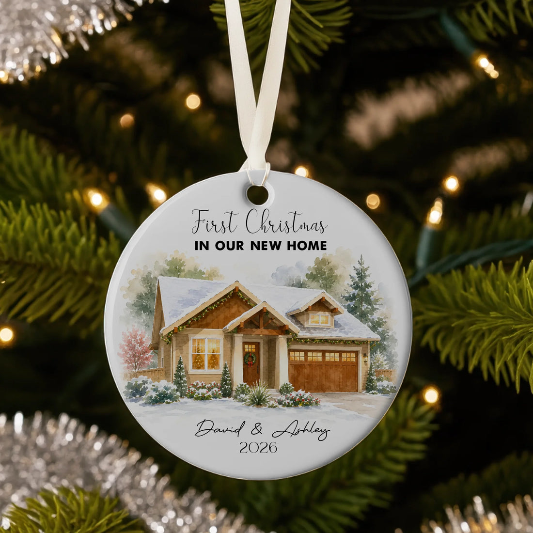 Sample Prompt - Personalized Ornament - Christmas Watercolor House