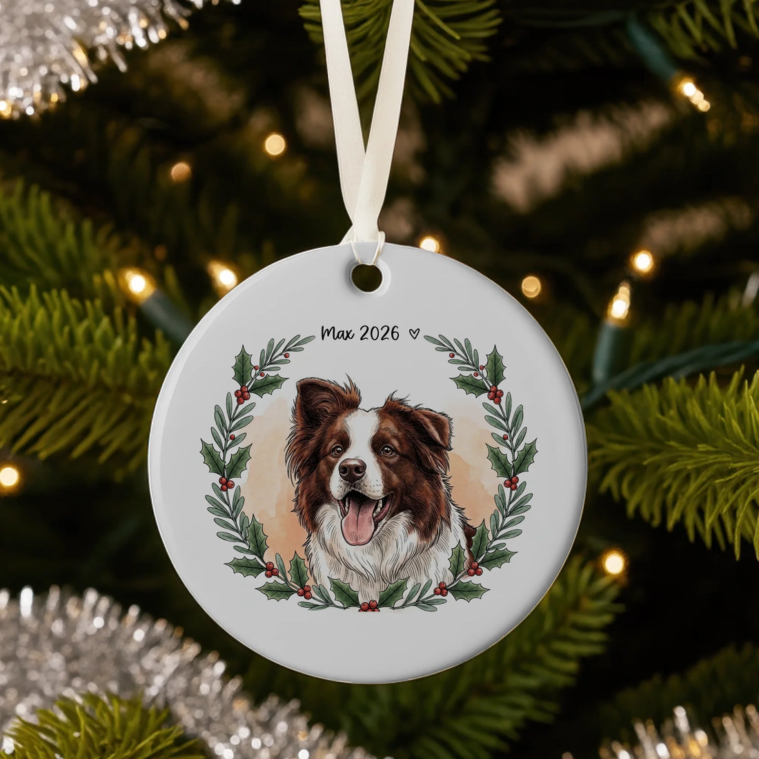 Sample Prompt - Personalized Ornament - Christmas Watercolor Pet Portrait