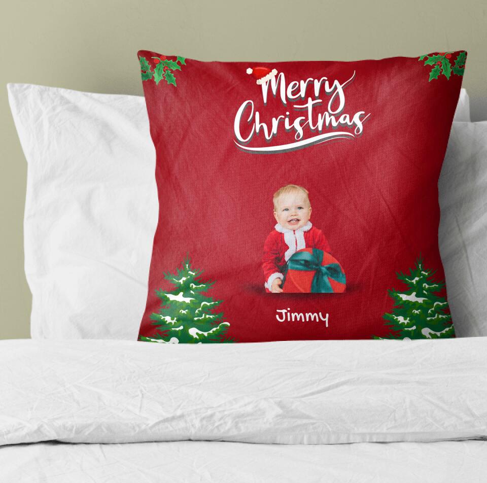 Personalized Christmas pillow, Upload photo with background remover