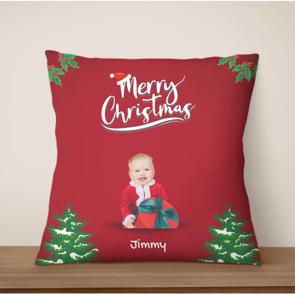 Personalized Christmas pillow, Upload photo with background remover